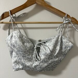 White fox satin floral top